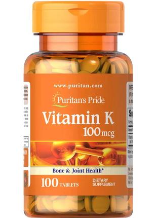 Витамины и минералы Puritan's Pride Vitamin K 100 mcg, 100 таб...
