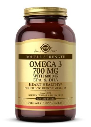 Жирні кислоти Solgar Double Strength Omega 3 700 mg, 120 капсул
