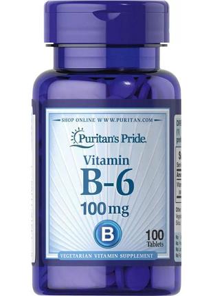 Витамины и минералы Puritan's Pride Vitamin B-6 100 mg, 100 та...