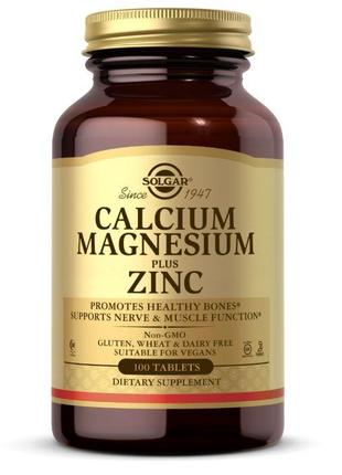 Вітаміни та мінерали Solgar Calcium Magnesium Plus Zinc, 100 т...