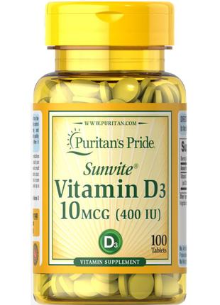 Витамины и минералы Puritan's Pride Vitamin D3 400 IU, 100 таб...