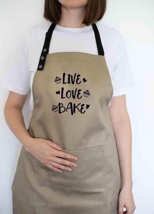 Фартук на подарок "Live, love, bake" (Живи, люби, пеки) для лю...