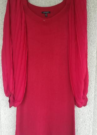 Оригинальное красное платье с рукавами плиссе из 90% вискозы
