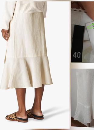Фирменная натуральная льняная юбка миди с рюшей 100% лён супер...