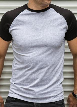 Мужская футболка рукав реглан серая с чёрным