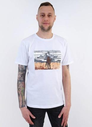 Патриотическая футболка мужская белая 46 размер, кулир
