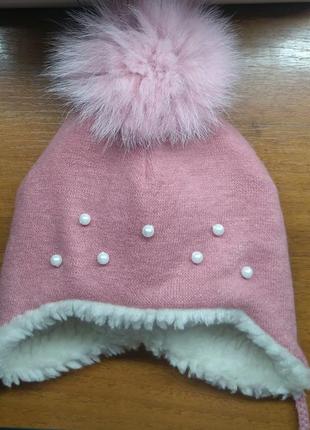 Шапка шапочка зимова з помпонами для дівчинки