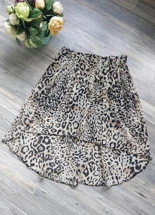 Женская юбка леопардовой расцветки шифон большой размер батал ...
