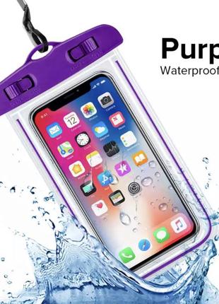 Прозорий фіолетовий щахистний водонепроникний чохол на телефон...