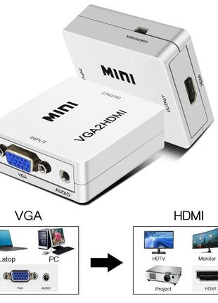 Конвертер VGA2HDMI адаптер з VGA на HDMI + аудіо 3.5мм