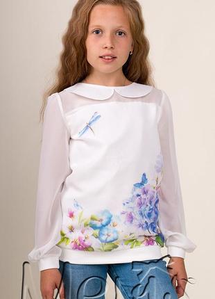 Нарядна блузка для дівчинки з довгим рукавом