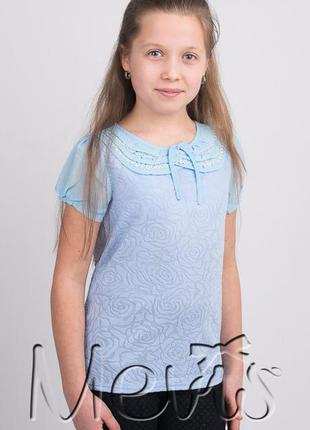 Детская блуза на девочку с коротким рукавом голубая