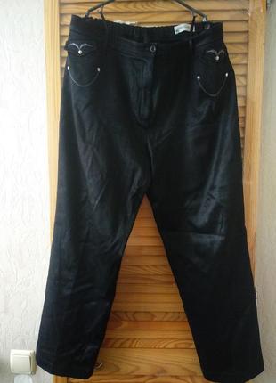 Черные атласные  женские джинсы,высокая посадка