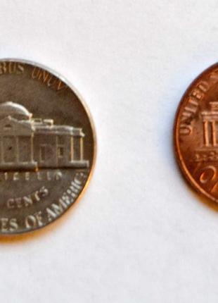 Современные разменные монеты США: 1, 5, 10 центов. Цена за набор!