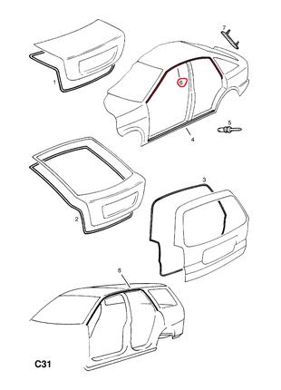 Уплотнитель Боковой верхний Opel Vectra b