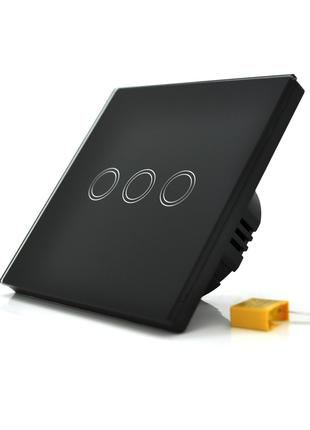 Сенсорный выключатель AOYAN, трехканальный, Black, 86х86х35мм