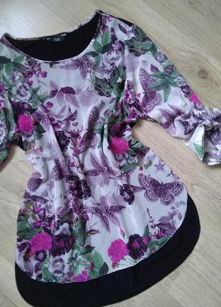 Волшебная блуза блузон лонгслив футболка f&f/принт цветы бабочки