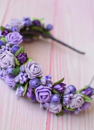Обруч обідок з квітами фіолетовий