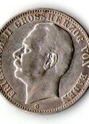 Германская империя БАДЕН 3 марки 1912 год Фридрих II серебро №587