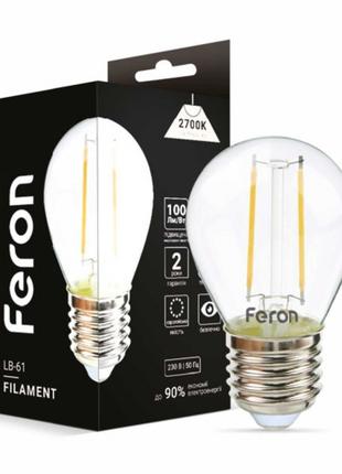 Світлодіодна лампа Feron LB-61 2W E27 2700K філамент куля