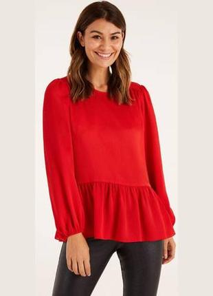 Красная атласная блуза с баской f&f