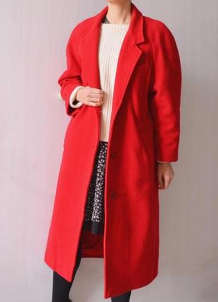 Пальто красное винтажное шерстяное миди оверсайз
