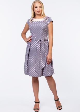 Платье  алеся ак-35-5 серый/средний розовый горох