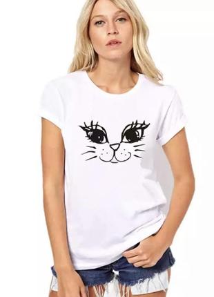 Новая белая мягкая белая футболка кошка лицо кошки s m