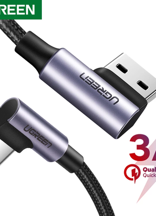 Ugreen Nylon 90° USB Type C кабель быстрой зарядки Реальные 5V/3A