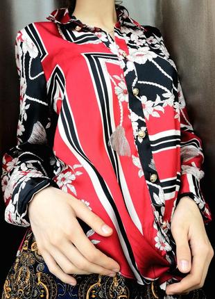 Атласная блуза под шёлк японские мотивы цветы