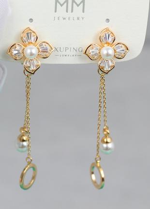 Серьги клипсы Xuping Jewelry подвески с жемчугом 6,2 см золоти...
