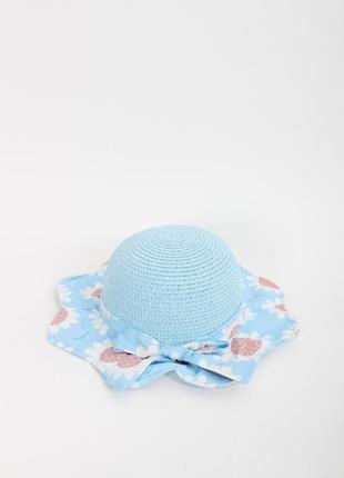 Капелюшок для дівчинки блакитний з бантом капелюх панамка соло...