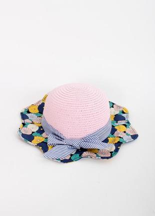 Дитяча шляпка з каітками бантом капелюшок для дівчинки соломен...