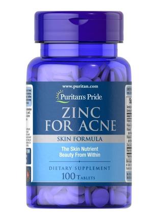 Витамины и минералы Puritan's Pride Zinc for Acne, 100 таблеток