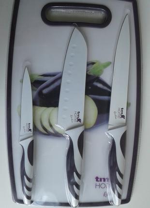 Набор ножей баклажан белая керамика 3 шт. + доска