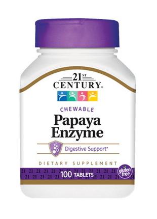 Натуральная добавка 21st Century Papaya Enzyme, 100 жевательны...