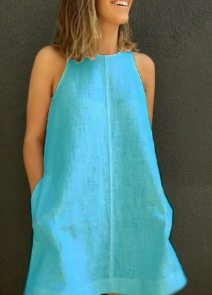 Стильное платье мини , сарафан лён 2 цвета, рм028бр