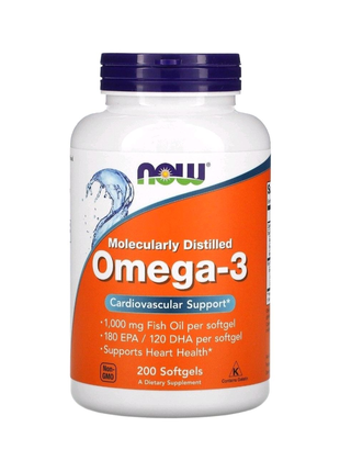 Now Foods, Омега-3, 180 EPA/120 DHA, 200 мягких таблеток