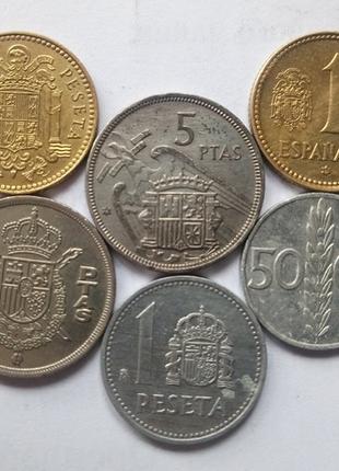Монеты Испании, 6 штук в лоте, без повторов.