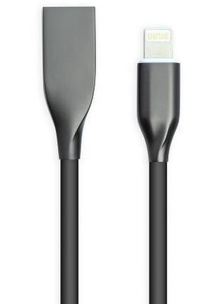 Кабель PowerPlant USB-Lightning, 1м, силикон, Black (CA911790)