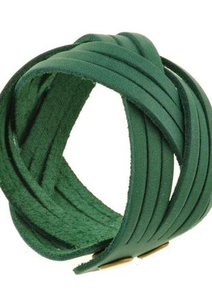 Кожаный браслет косичка зеленый