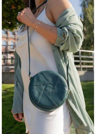 Кожаная круглая женская сумка Бон-Бон зеленая