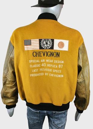 Сhevignon винтажная шерстяная куртка с кожаными рукавами, бомб...