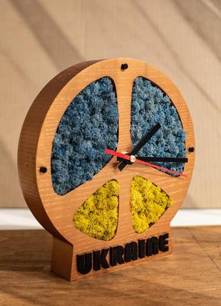Часы деревянные со стабилизированным мхом "украина"