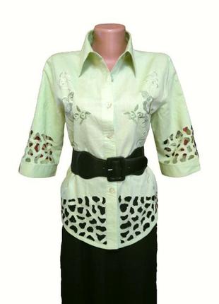 Салатовая блуза yang с ажурными деталями и шелковой вышивкой