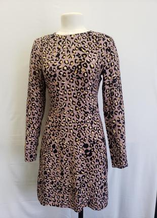 Пудровое платье с леопардовым принтом, мини-платье, длинный ру...