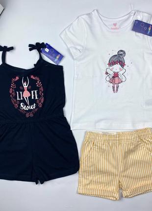 Комплект летний девочка шорты футболка комбинезон