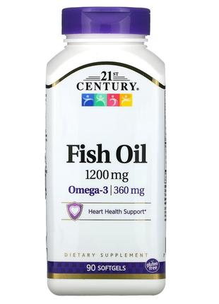 Рыбий жир, 1200 мг, Омега-3, 360 мг, Fish Oil Omega 3, 21st Ce...