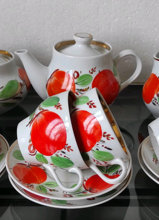 Антикварный чайный сервиз Барановка с ручной росписью полный