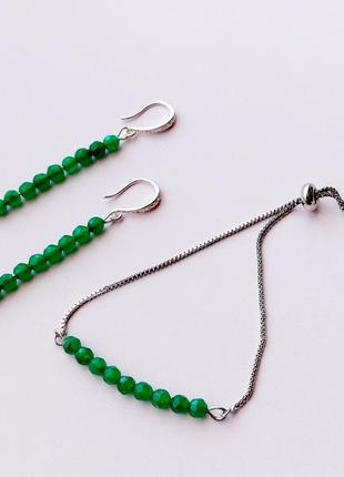 Комплект (браслет +сережки) "зелений хризопраз"